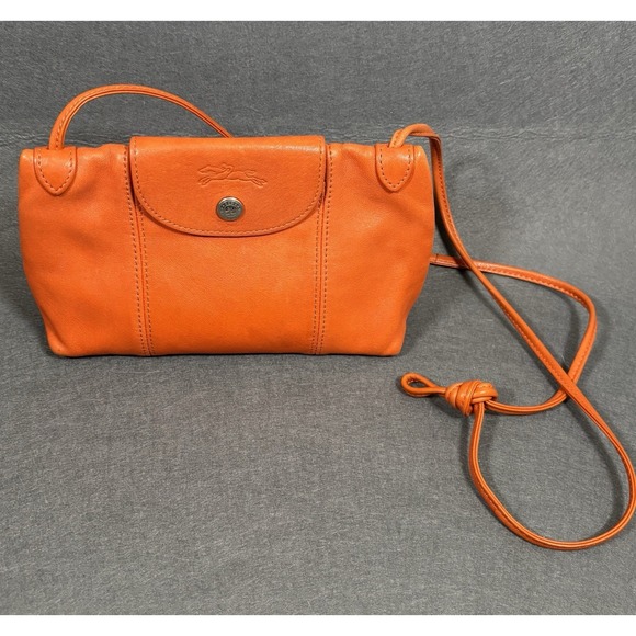 Longchamp Handbags - Longchamp Modele Depose  Crossbody Bag Leather Orange Cognac Silver Hardware